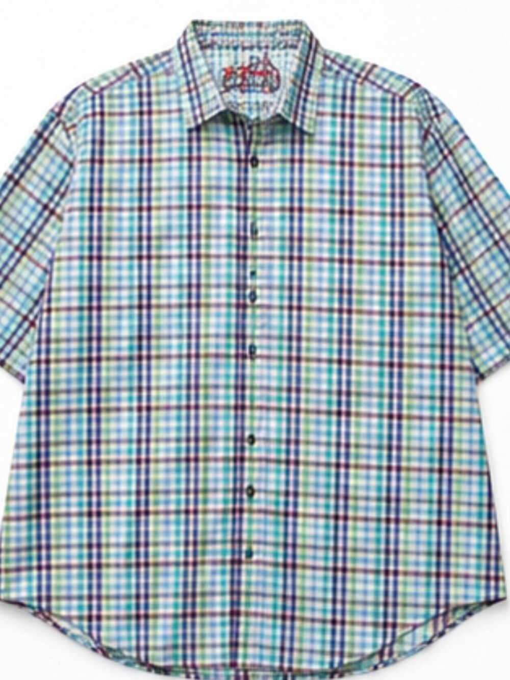 Robert Graham 100% Cotton Plaid Short Sleeve Button Front Shirt 3XLT Big Tall